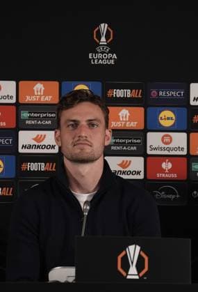 Europa League, FC Midtjylland vs TSG 1899 Hoffenheim 24 09 2024, MCH Arena, Herning, Europa League, FC Midtjylland vs TSG 1899 Hoffenheim , in the picture press conference with coach Pellegrino Matarazzo Hoffenheim and Jacob Bruun Larsen Hoffenheim Herning MCH Arena Denmark ,EDITORIAL USE ONLY