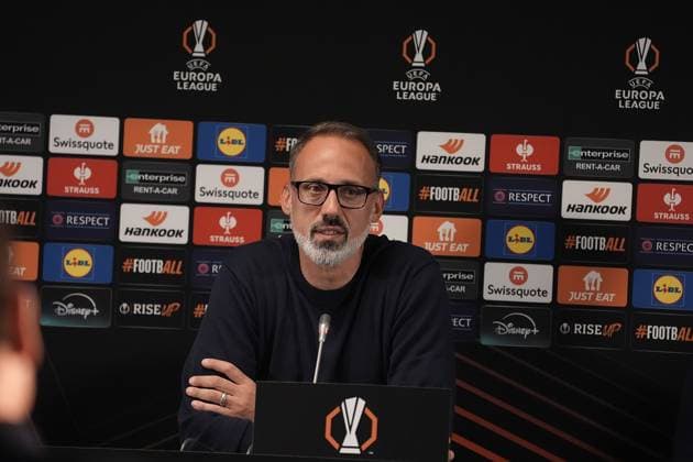 Europa League, FC Midtjylland vs TSG 1899 Hoffenheim 24 09 2024, MCH Arena, Herning, Europa League, FC Midtjylland vs TSG 1899 Hoffenheim , in the picture press conference with coach Pellegrino Matarazzo Hoffenheim and Jacob Bruun Larsen Hoffenheim Herning MCH Arena Denmark ,EDITORIAL USE ONLY