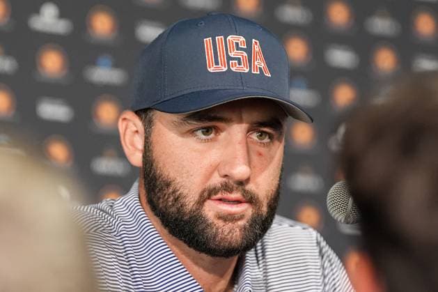 September 24, 2024, Montreal, Quebec, USA: Scottie Scheffler speaks to the media at a press conference, PK, Pressekonferenz before the 2024 Presidents Cup at The Royal Montreal Golf Club. Montreal USA - ZUMAw109 20240924_fap_w109_008 Copyright: xDebbyxWongx
