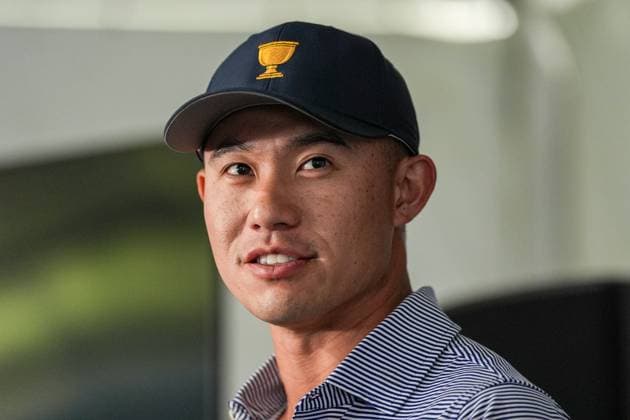 September 24, 2024, Montreal, Quebec, USA: Collin Morikawa speaks to the media at a press conference, PK, Pressekonferenz before the 2024 Presidents Cup at The Royal Montreal Golf Club. Montreal USA - ZUMAw109 20240924_fap_w109_010 Copyright: xDebbyxWongx