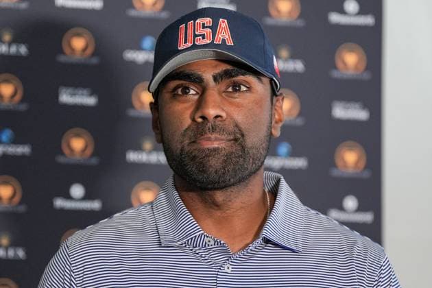 September 24, 2024, Montreal, Quebec, USA: Sahith Theegala speaks to the media at a press conference, PK, Pressekonferenz before the 2024 Presidents Cup at The Royal Montreal Golf Club. Montreal USA - ZUMAw109 20240924_fap_w109_013 Copyright: xDebbyxWongx