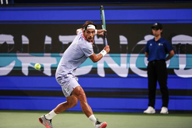 CHENGDU, CHINA - SEPTEMBER 24: Lorenzo Musetti of Italy competes in the Men s Singles Final match against Jerry Shang Juncheng of China on day 7 of 2024 Chengdu Open at Sichuan International Tennis Center on September 24, 2024 in Chengdu, Sichuan Province of China.  Copyright: xVCGx 111519903728