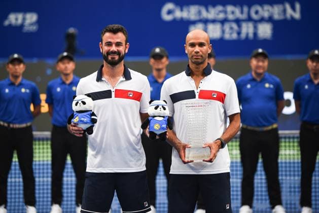 CHENGDU, CHINA - SEPTEMBER 24: Champion Sadio Doumbia of France and Fabien Reboul of France celebrate after winning the Men s Doubles Final match against Yuki Bhambri of India and Albano Olivetti of France on day 7 of 2024 Chengdu Open at Sichuan International Tennis Center on September 24, 2024 in Chengdu, Sichuan Province of China.  Copyright: xVCGx 111519860261