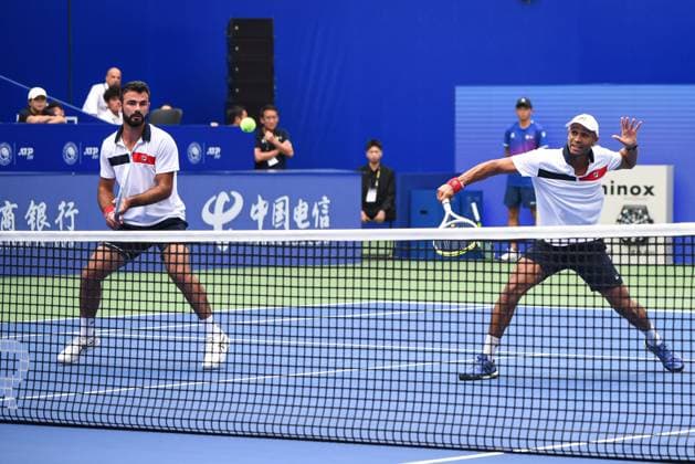 CHENGDU, CHINA - SEPTEMBER 24: Sadio Doumbia of France and Fabien Reboul of France compete in the Men s Doubles Final match against Yuki Bhambri of India and Albano Olivetti of France on day 7 of 2024 Chengdu Open at Sichuan International Tennis Center on September 24, 2024 in Chengdu, Sichuan Province of China.  Copyright: xVCGx 111519848238