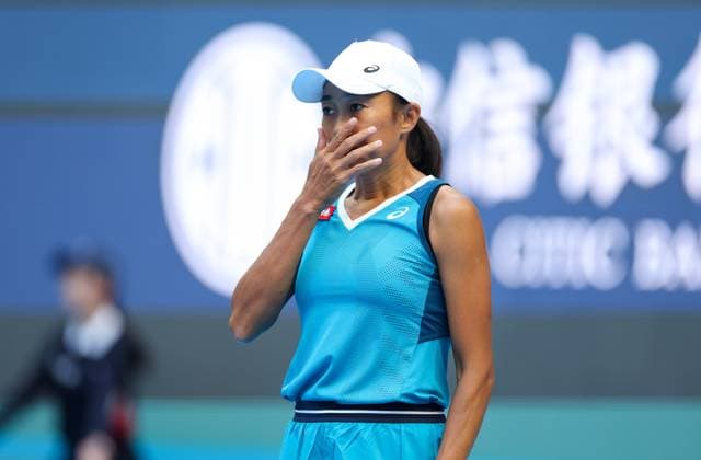 (240925) -- BEIJING, Sept. 25, 2024 -- Zhang Shuai of China reacts during the women s singles first round match against Mccartney Kessler of the United States at the 2024 China Open tennis tournament in Beijing, capital of China, Sept. 25, 2024. ) (SP)CHINA-BEIJING-TENNIS-CHINA OPEN-WOMEN S SINGLES (CN) BaixXuefei 