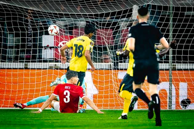 IF Elfsborg midfielder Ahmed Qasem scores but its offside, during the match AZ Elfsborg at the AZ Stadium for the UEFA Europa League League phase Matchday 1 season 2024 2025 in ALKMAAR, Netherlands on 25 september 2024, photo by Marcel van Dorst EYE4images DeFodi Images Defodi 746 190458 Defodi-746
