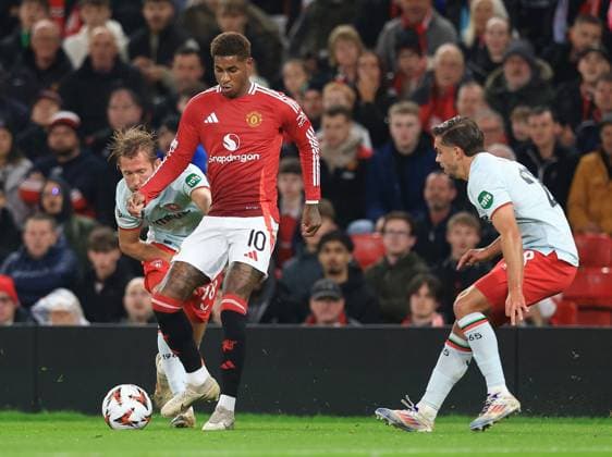 Marcus Rashford of Manchester United, ManU Manchester United v FC Twente, UEFA Europa League, Group Stage, Football, Old Trafford, Manchester, UK, 25 Sep 2024 EDITORIAL USE ONLY No use with unauthorised audio, video, data, fixture lists, club league logos or live services. Online in-match use limited to 120 images, no video emulation. No use in betting, games or single club league player publications.  Copyright: xMattxWest Shutterstockx 14735174u