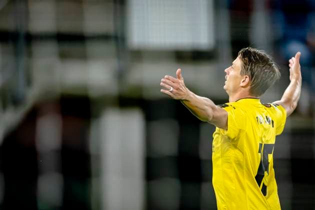 IF Elfsborg midfielder Simon Hedlund celebrating the goal, during the match AZ Elfsborg at the AZ Stadium for the UEFA Europa League League phase Matchday 1 season 2024 2025 in ALKMAAR, Netherlands on 25 september 2024, photo by Marcel van Dorst EYE4images DeFodi Images Defodi 746 190580 Defodi-746