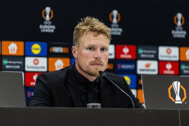 ALKMAAR - 25-09-2024, AFAS Stadium. UEFA Europa League, season 2024 2025 during the match AZ - Elfsborg. IF Elfsborg trainer coach Oscar Hiljemark during the press conference, PK, Pressekonferenz after the match (final score 3-2). AZ - Elfsborg  x26339142x Copyright: