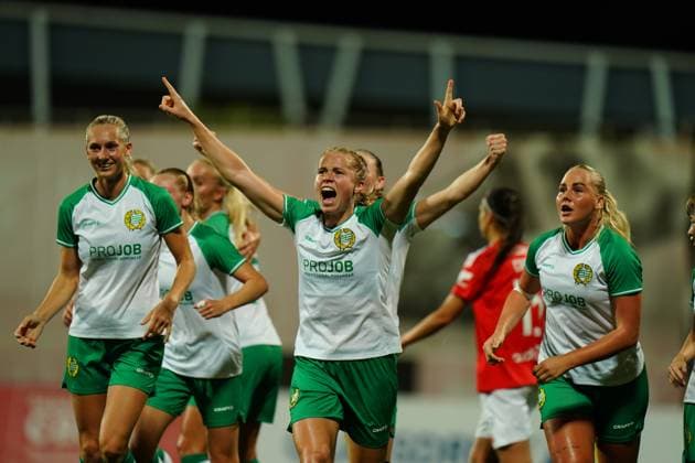 240925 Julie Blakstad of Hammarby celebrates during the UEFA Women s Champions League football match between Benfica and Hammarby on September 25, 2024 in Lisbon Photo Gualter Fatia BILDBYRAN kod XZ XZ0190 fotboll football soccer fotball champions league benfica hammarby dam bbeng celebrate  Copyright: GUALTERxFATIA BB240925BB644