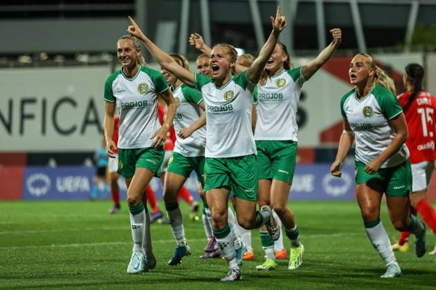 Seixal, Portugal, September 25th, 2024: Julie Blakstad (41 Hammarby) in action celebrating her goal during the UEFA Women s Champions League game between SL Benfica vs Hammarby at Benfica Campus, Portugal (Joao Bravo SPP) Copyright: xJoaoxBravoxx xSPPx spp-en-JoBr-JBF-4142