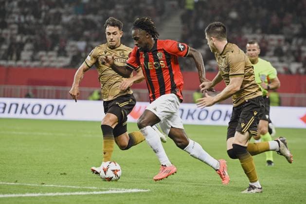 Forward GUESSAND Evann (OGC Nice). OGC Nice (FRA) vs Real Sociedad (ESP), C3 J1 Europa League in Allianz Riviera Stadium, NICE, France, on 25 September 2024. FOOTBALL : OGC Nice vs Real sociedad - Europa League - C3 - J1 - 09 25 24 FredDides Panoramic 