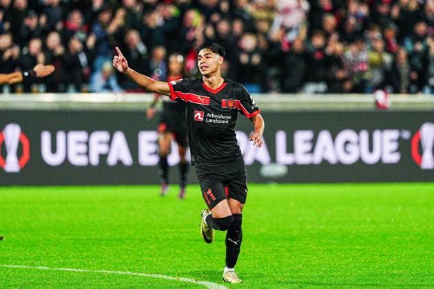 Goal celebration after scoring 1 0 Dario Osorio FC Midtjylland, 11 DEN, FC Midtjylland vs TSG 1899 Hoffenheim, Football, UEFA Europa League, Matchday 1, 2024 25, 25 09 2024 DEN, FC Midtjylland vs TSG 1899 Hoffenheim, Football, UEFA Europa League, Matchday 1, 2024 25, 25 09 2024 Herning Copyright: xEibner-Pressefoto MarcelxvonxFehrnx EP_MFN