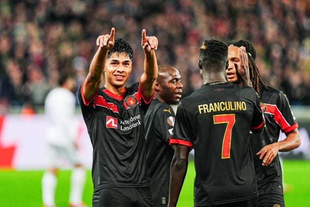 Goal celebration after scoring 1 0 Dario Osorio FC Midtjylland, 11 DEN, FC Midtjylland vs TSG 1899 Hoffenheim, Football, UEFA Europa League, Matchday 1, 2024 25, 25 09 2024 DEN, FC Midtjylland vs TSG 1899 Hoffenheim, Football, UEFA Europa League, Matchday 1, 2024 25, 25 09 2024 Herning Copyright: xEibner-Pressefoto MarcelxvonxFehrnx EP_MFN