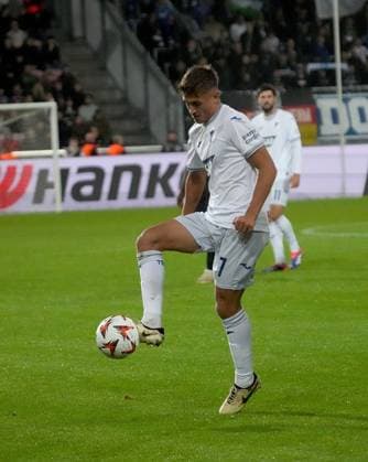 Europa League, FC Midtjylland vs TSG 1899 Hoffenheim 25 09 2024, MCH Arena, Herning, Europa League, FC Midtjylland vs TSG 1899 Hoffenheim , in picture Tom Bischof Hoffenheim Herning MCH Arena Denmark ,EDITORIAL USE ONLY