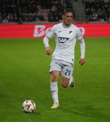 Europa League, FC Midtjylland vs TSG 1899 Hoffenheim 25 09 2024, MCH Arena, Herning, Europa League, FC Midtjylland vs TSG 1899 Hoffenheim , in the picture Jacob Bruun Larsen Hoffenheim Herning MCH Arena Denmark ,EDITORIAL USE ONLY