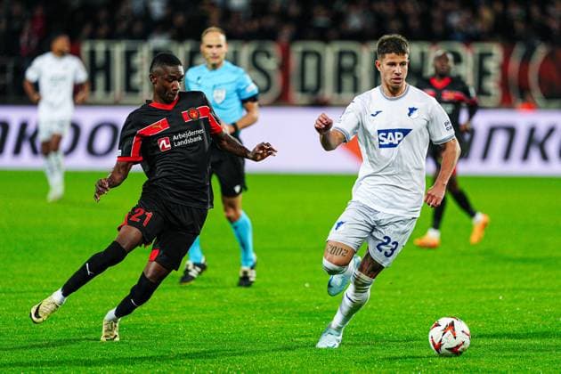 Denil Castillo FC Midtjylland, 21 , Adam Hlozek TSG 1899 Hoffenheim, 23 DEN, FC Midtjylland vs TSG 1899 Hoffenheim, Football, UEFA Europa League, Matchday 1, Season 2024 25, 25 09 2024 DEN, FC Midtjylland vs TSG 1899 Hoffenheim, Football, UEFA Europa League, Matchday 1, Season 2024 25, 25 09 2024 Herning Copyright: xEibner-Pressefoto MarcelxvonxFehrnx EP_MFN