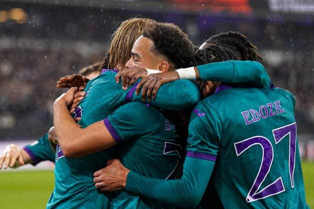 2024-09-25 RSC Anderlecht v Ferencvaros - UEFA Europa League 2024 25 League Phase MD1 BRUSSELS, BELGIUM - SEPTEMBER 25: Kasper Dolberg of RSC Anderlecht celebrates the second goal with his team during the UEFA Europa League 2024 25 League Phase MD1 match between RSC Anderlecht and Ferencvaros at RSC Anderlecht Stadium on September 25, 2024 in Brussels, Belgium. Brussels RSC Anderlecht Stadium Belgium Content not available for redistribution in The Netherlands directly or indirectly through any third parties. Copyright: xJorisxVerwijstx
