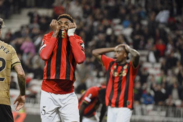 Deception of Forward ORAKPO Victor (OGC Nice). OGC Nice (FRA) vs Real Sociedad (ESP), C3 J1 Europa League in Allianz Riviera Stadium, NICE, France, on 25 September 2024. FOOTBALL : OGC Nice vs Real sociedad - Europa League - C3 - J1 - 09 25 24 FredDides Panoramic 