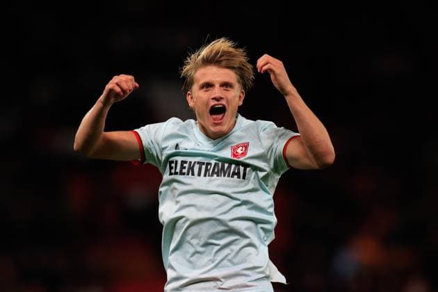 Manchester United, ManU v FC Twente Europa League 25 09 2024. Sem Steijn (14) of FC Twente celebrates the 1-1 draw at the end of the Europa League match between Manchester United and FC Twente at Old Trafford, Manchester, England on 25 September 2024. Manchester Old Trafford Greater Manchester England Editorial use only , Copyright: xConorxMolloyx PSI-20476-0051
