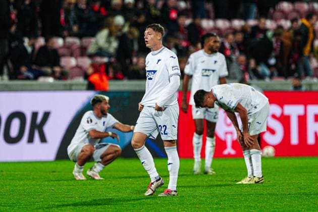 Disappointment TSG 1899 Hoffenheim after draw DEN, FC Midtjylland vs TSG 1899 Hoffenheim, Football, UEFA Europa League, Matchday 1, Season 2024 25, 25 09 2024 DEN, FC Midtjylland vs TSG 1899 Hoffenheim, Football, UEFA Europa League, Matchday 1, Season 2024 25, 25 09 2024 Herning Copyright: xEibner-Pressefoto MarcelxvonxFehrnx EP_MFN