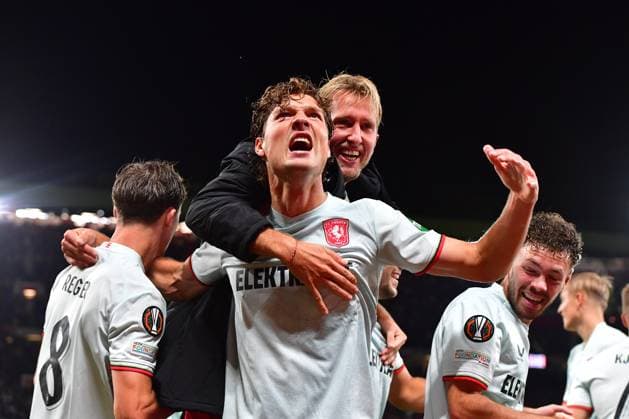MANCHESTER, Stadium Old Trafford, 25-09-2024 , season 2024 2025, UEFA FIFA internationaal , Europa League , during the match Manchester United, ManU - Twente , FC Twente player Sam Lammers sscores the 1-1 Manchester United - Twente  x26340096x Copyright: