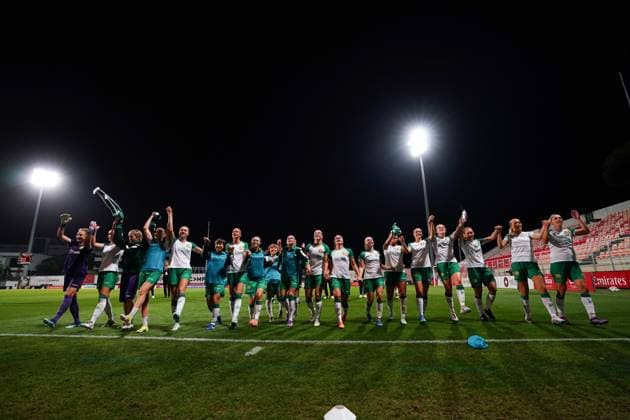 240925 Hammarby celebrates after the UEFA Women s Champions League football match between Benfica and Hammarby on September 25, 2024 in Lisbon Photo Gualter Fatia BILDBYRAN kod XZ XZ0190 fotboll football soccer fotball champions league benfica hammarby dam bbeng celebrate celebration  Copyright: GUALTERxFATIA BB240925ZD008