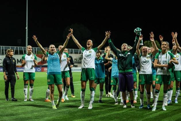 Seixal, Portugal, September 25th, 2024: Hammarby in action celebrating during the UEFA Women s Champions League game between SL Benfica vs Hammarby at Benfica Campus, Portugal (Joao Bravo SPP) Copyright: xJoaoxBravoxx xSPPx spp-en-JoBr-JBF-4748