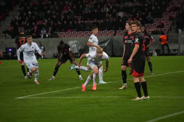 Europa League, FC Midtjylland vs TSG 1899 Hoffenheim 25 09 2024, MCH Arena, Herning, Europa League, FC Midtjylland vs TSG 1899 Hoffenheim , in the picture Max Moerstedt Hoffenheim is happy about the goal for 1 1 nordphotoxGmbHx xBratic nph00250