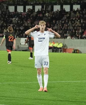 Europa League, FC Midtjylland vs TSG 1899 Hoffenheim 25 09 2024, MCH Arena, Herning, Europa League, FC Midtjylland vs TSG 1899 Hoffenheim , in the picture Max Moerstedt Hoffenheim is happy about the goal for 1 1 nordphotoxGmbHx xBratic nph00250