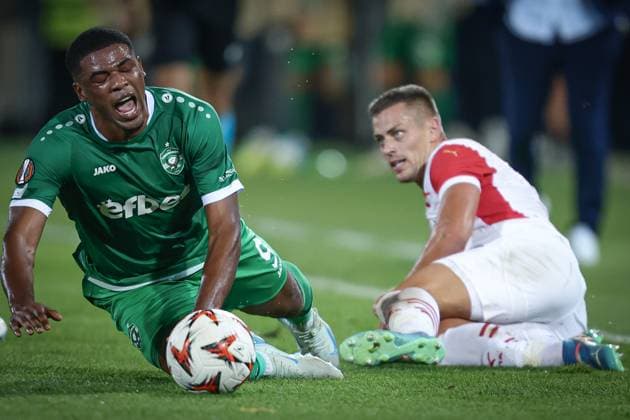 Football - Europa League - Group phase - PFC Ludogorets - SK Slavia Prague - 25.09.2024 Tomas Holes (R) and Kwadwo Duah (L) Bulgaria Copyright: xYulianxTodorovx