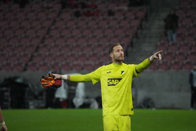 Europa League, FC Midtjylland vs TSG 1899 Hoffenheim 25 09 2024, MCH Arena, Herning, Europa League, FC Midtjylland vs TSG 1899 Hoffenheim , in picture goalkeeper Oliver Baumann Hoffenheim Herning MCH Arena Denmark ,EDITORIAL USE ONLY