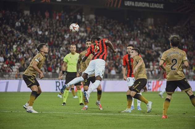 Midfielder ROSARIO Pablo (OGC Nice). OGC Nice (FRA) vs Real Sociedad (ESP), C3 J1 Europa League in Allianz Riviera Stadium, NICE, France, on 25 September 2024. FOOTBALL : OGC Nice vs Real sociedad - Europa League - C3 - J1 - 09 25 24 FredDides Panoramic 