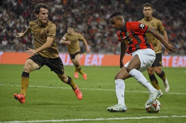Forward MOUKOKO Youssoufa (OGC Nice). OGC Nice (FRA) vs Real Sociedad (ESP), C3 J1 Europa League in Allianz Riviera Stadium, NICE, France, on 25 September 2024. FOOTBALL : OGC Nice vs Real sociedad - Europa League - C3 - J1 - 09 25 24 FredDides Panoramic 