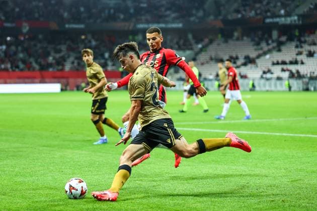 25th September 2024 - UEFA EUROPA LEAGUE - MATCH 1 - SEASON 2024 2025 - OGC NICE vs REAL SOCIEDAD - ALLIANZ RIVIERA STADIUM marin (pablo) in action bouanani (badredine) NICE FRANCE Copyright: xSPORTPIXPRESSx xFREDxPORCUx