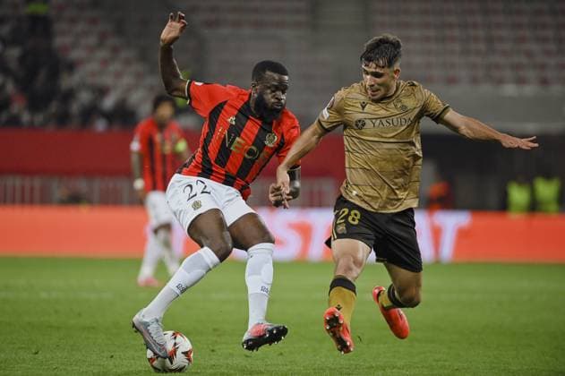 Midfielder NDOMBELE Tanguy (OGC Nice). OGC Nice (FRA) vs Real Sociedad (ESP), C3 J1 Europa League in Allianz Riviera Stadium, NICE, France, on 25 September 2024. FOOTBALL : OGC Nice vs Real sociedad - Europa League - C3 - J1 - 09 25 24 FredDides Panoramic 
