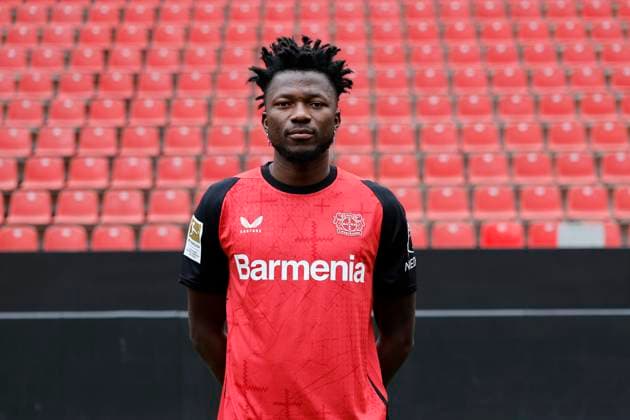 Leverkusen, Germany, Germany 1 Soccer Bundesliga, portrait appointment on 25 09 2024 in the Bay Arena in Leverkusen Edmond TAPSOBA Bayer 04 Leverkusen 1 BL, portrait appointment 2024 2025, Photo Norbert Schmidt, Duesseldorf