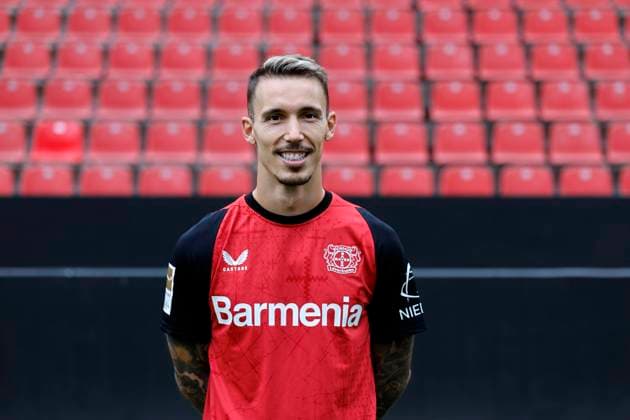 Leverkusen, Germany, Germany 1 Soccer Bundesliga, portrait appointment on 25 09 2024 in the Bay Arena in Leverkusen Alejandro GRIMALDO Bayer 04 Leverkusen 1 BL, portrait appointment 2024 2025, Photo Norbert Schmidt, Duesseldorf