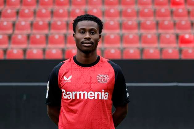 Leverkusen, Germany, Germany 1 Soccer Bundesliga, portrait appointment on 25 09 2024 in the Bay Arena in Leverkusen Nathan TELLA Bayer 04 Leverkusen 1 BL, portrait appointment 2024 2025, Photo Norbert Schmidt, Duesseldorf