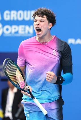 September 26, 2024, Tokyo, Japan - Ben Shelton of the United States shouts as he won a key point against his compatriot Reilly Opelka at the first round match of the Japan Open Tennis championships at the Ariake Colosseum in Tokyo on Thursday, September 26, 2024. (photo by Yoshio Tsunoda AFLO) Noxthirdxpartyxsales  (267875546)