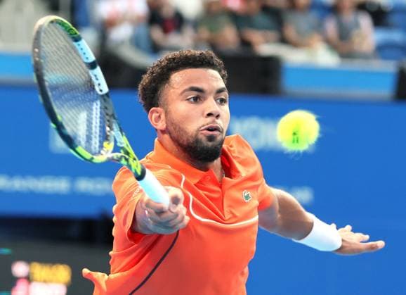 September 26, 2024, Tokyo, Japan - Arthur Fils of France retuens the ball against Taylor Fritz of the United States at the first round match of the Japan Open Tennis championships at the Ariake Colosseum in Tokyo on Thursday, September 26, 2024. (photo by Yoshio Tsunoda AFLO) Noxthirdxpartyxsales  (267885426)