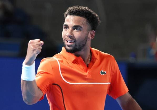 September 26, 2024, Tokyo, Japan - Arthur Fils of France clinches his fist as he defeated Taylor Fritz of the United States at the first round match of the Japan Open Tennis championships at the Ariake Colosseum in Tokyo on Thursday, September 26, 2024. (photo by Yoshio Tsunoda AFLO) Noxthirdxpartyxsales  (267885431)