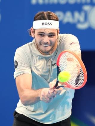 September 26, 2024, Tokyo, Japan - Taylor Fritz of the United States retuens the ball against Arthur Fils of France at the first round match of the Japan Open Tennis championships at the Ariake Colosseum in Tokyo on Thursday, September 26, 2024. (photo by Yoshio Tsunoda AFLO) Noxthirdxpartyxsales  (267885433)