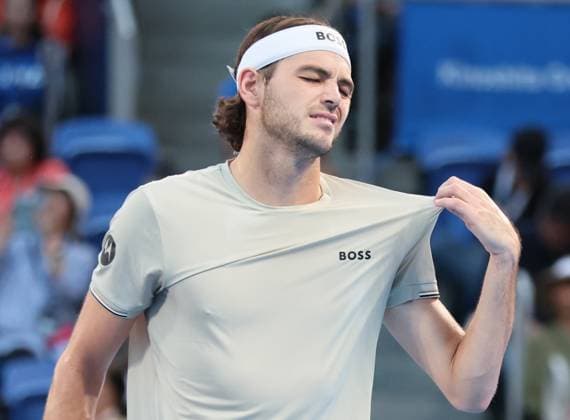 September 26, 2024, Tokyo, Japan - Taylor Fritz of the United States is disappointed as he lost a key point against Arthur Fils of France at the first round match of the Japan Open Tennis championships at the Ariake Colosseum in Tokyo on Thursday, September 26, 2024. (photo by Yoshio Tsunoda AFLO) Noxthirdxpartyxsales  (267885438)