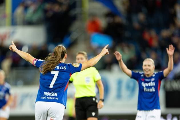 Oslo, Norway, September 25th 2024: Janni Bogild Thomsen (7 Valerenga) celebrates after scoring during the UEFA Womens Champions League round 2 football match between Valerenga and Anderlecht at Intility Arena in Oslo, Norway. (Ane Frosaker SPP) Copyright: xAnexFrosakerx xSPPx spp-en-AnFrSp-_F_29306