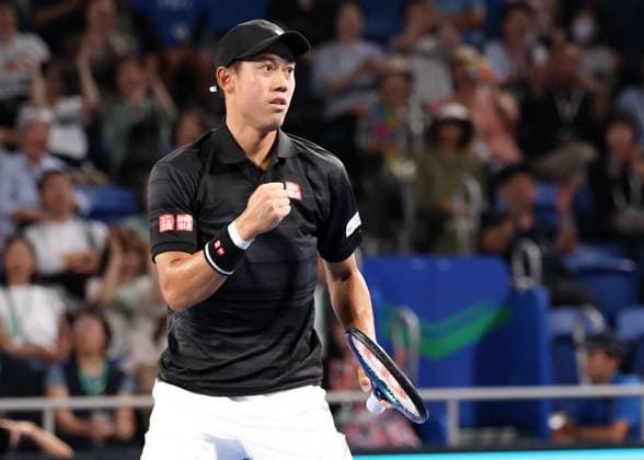 Kei Nishikori makes a fist and cheers, cheers, joy, emotionKinoshita Group Japan Open Tennis Championships, Tokyo, Japan Copyright: xJuergenxHasenkopfx