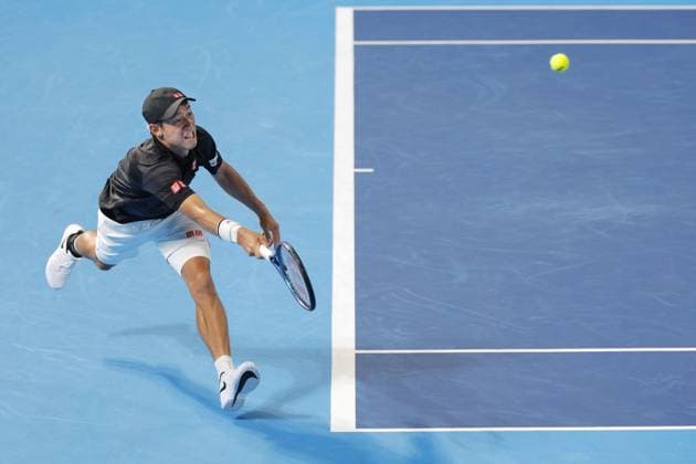 Tennis: Japan Open Japan s Kei Nishikori plays against Croatia s Marin Cilic in the first round of the Japan Open tennis championships in Tokyo on Sept. 26, 2024.  A14AA0003498258P