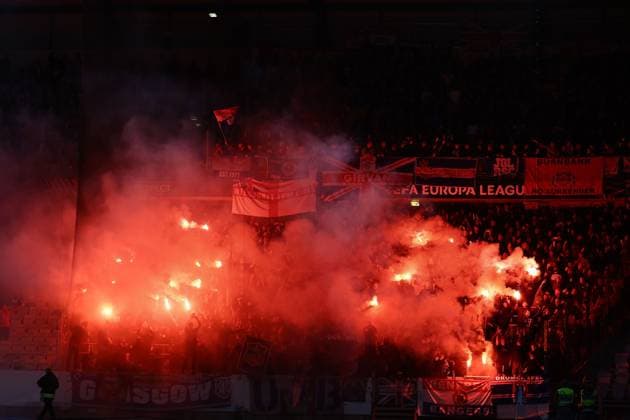 Rangers fans let off red flares Malmo v Rangers, UEFA Europa League, Group Stage, Football, Eleda Stadion, Malmo, Sweden, 26 Sep 2024 EDITORIAL USE ONLY No use with unauthorised audio, video, data, fixture lists, club league logos or live services. Online in-match use limited to 120 images, no video emulation. No use in betting, games or single club league player publications.  Copyright: xMichaelxZemanek Shutterstockx 14739047m