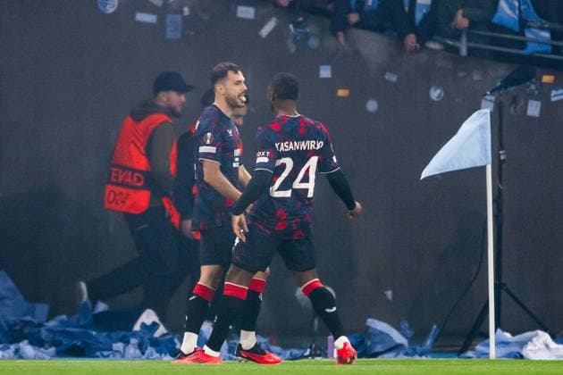240926 Nedim Bajrami of Rangers celebrates the 0 1 goal during the UEFA Europa League football match between Malmö FF and Rangers on September 26, 2024 in Malmö Photo Petter Arvidson BILDBYRAN kod PA PA0884 fotboll football soccer fotball uefa europa league malmö ff rangers bbeng jubel  Copyright: PETTERxARVIDSON BB240926PA066