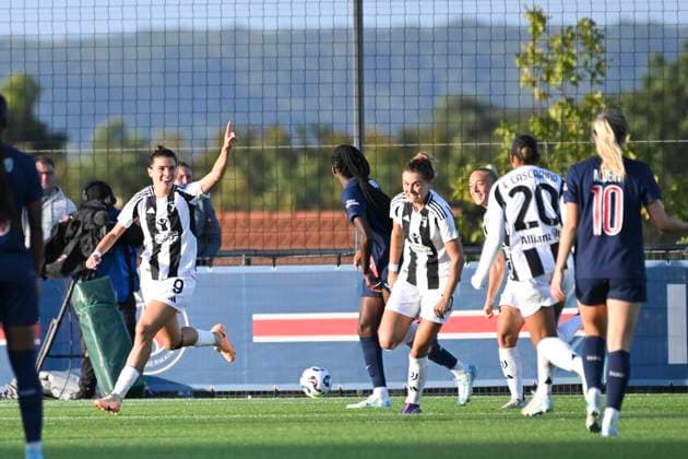 Joie - But - Sofia Cantore (Juventus) - Cristiana Girelli (Juventus) FOOTBALL FEMININ : Paris Saint Germain Vs Juventus - Ligue des Champions - 26 09 2024 MichaelBaucher Panoramic 